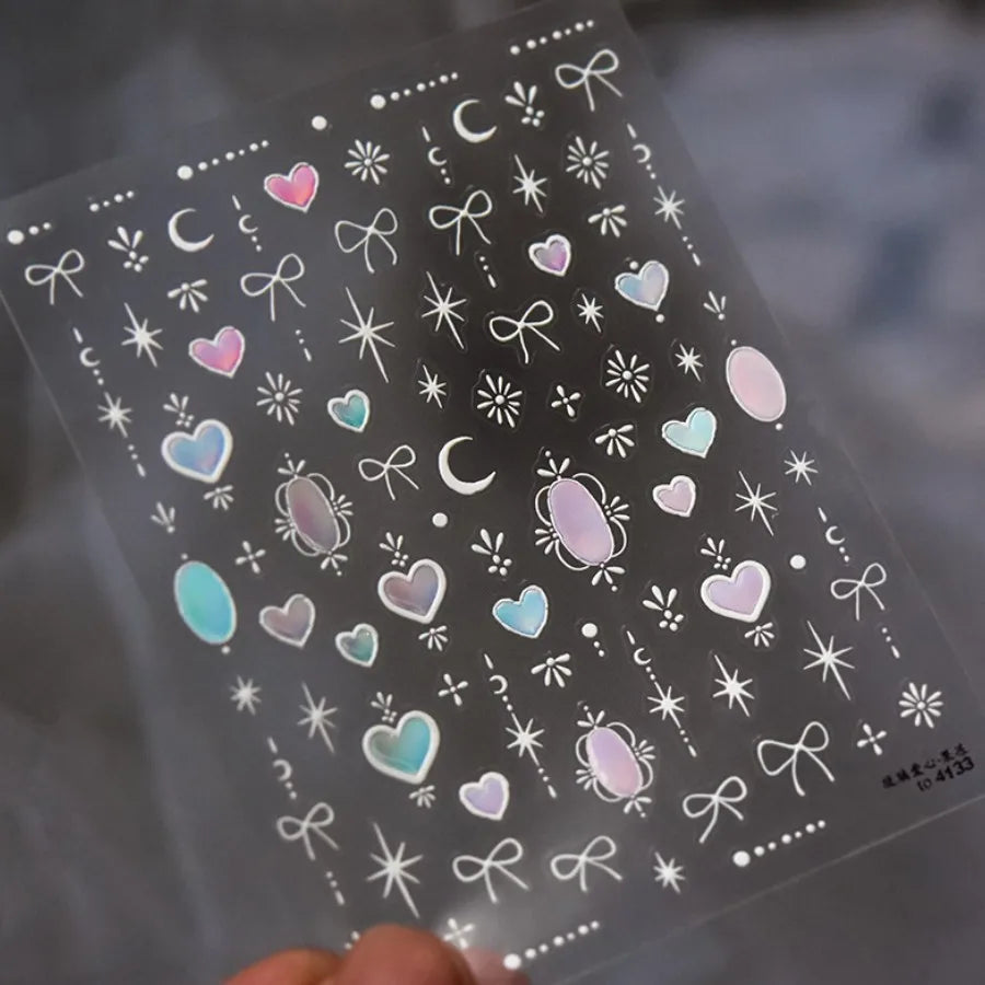 1pcs 5D Shell Light Nail Stickers Fashion Gold Border Love Heart Bowknot Moon Star Art Decal High Quality Manicure Decorations