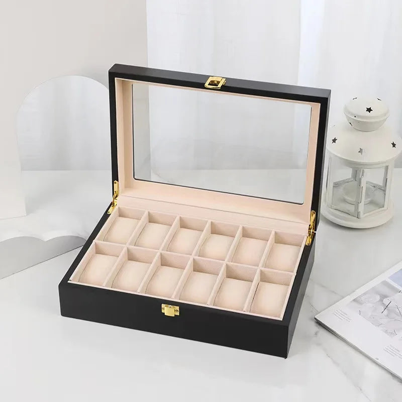 Luxury Handmade Wood 6/10/12Grids  Watch Clock Box for Men's and Women's Jewelry Storage Packaging Box Watch Organizer Display