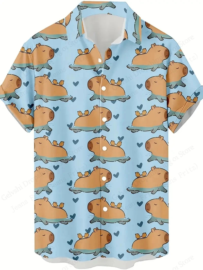 Ribbon Duck 3d Print Hawaiian Shirts Short Sleeve Vocation Beach Shirt Men Blouse Large Size Camisas Men Clothes Cartoon Animal