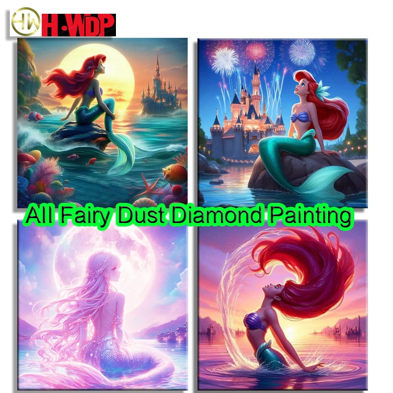 100% Fairy Dust Diamond Painting Mermaid Picture Square Mosaic Embroidery Cartoon Wall Art Diamond Art Full Crystal Home Decor