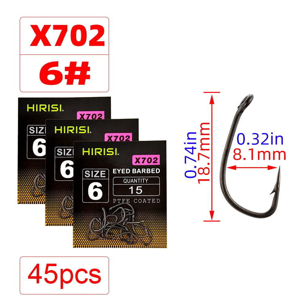 15pcs PTFE Coated High Carbon Steel Barbed Fish Hook With Eye  Carp Fishing Accessories X702