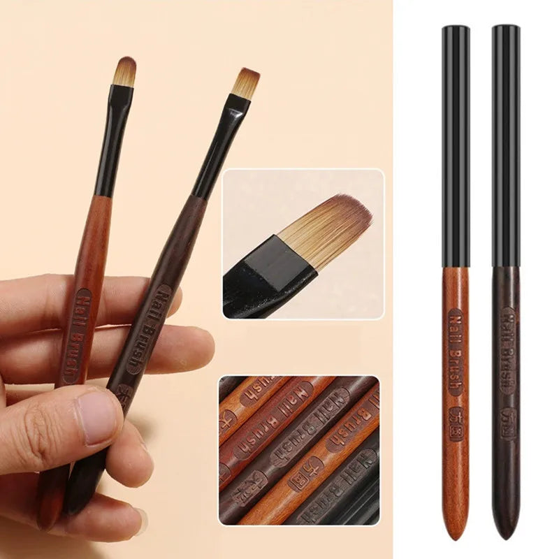 2PCS Sandalwood Handle Nail Drawing Brushes For Manicure Lines Painting Gradient UV GEL Extension Builder Drawing Pen
