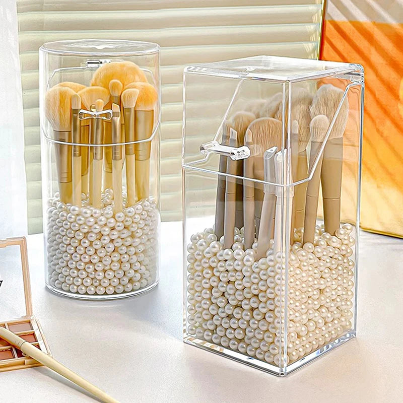 1PCS Fashion Desktop Makeup Brush Bucket Cup Holder With Lid Dust-proof Makeup Lipstick Cosmetic Box Organizer Tube Transparent
