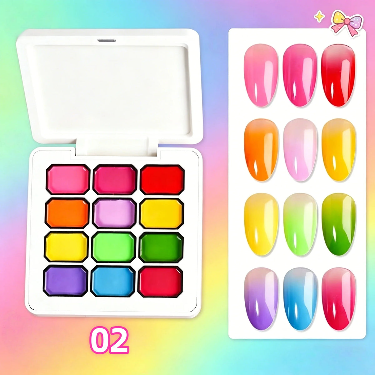 12 Color Full Rainbow Solid Nail Polish Adhesive, High Saturation Gloss Color Nail Kit, Fashionable LED Nail Art, Perfect Gift