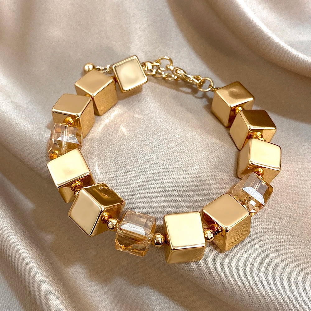 Greatera Three-dimensional Geometry Acrylic Beads Bangle Necklace For Women Men Charm Handmade Cubic Zircon Filled Jewelry Cool