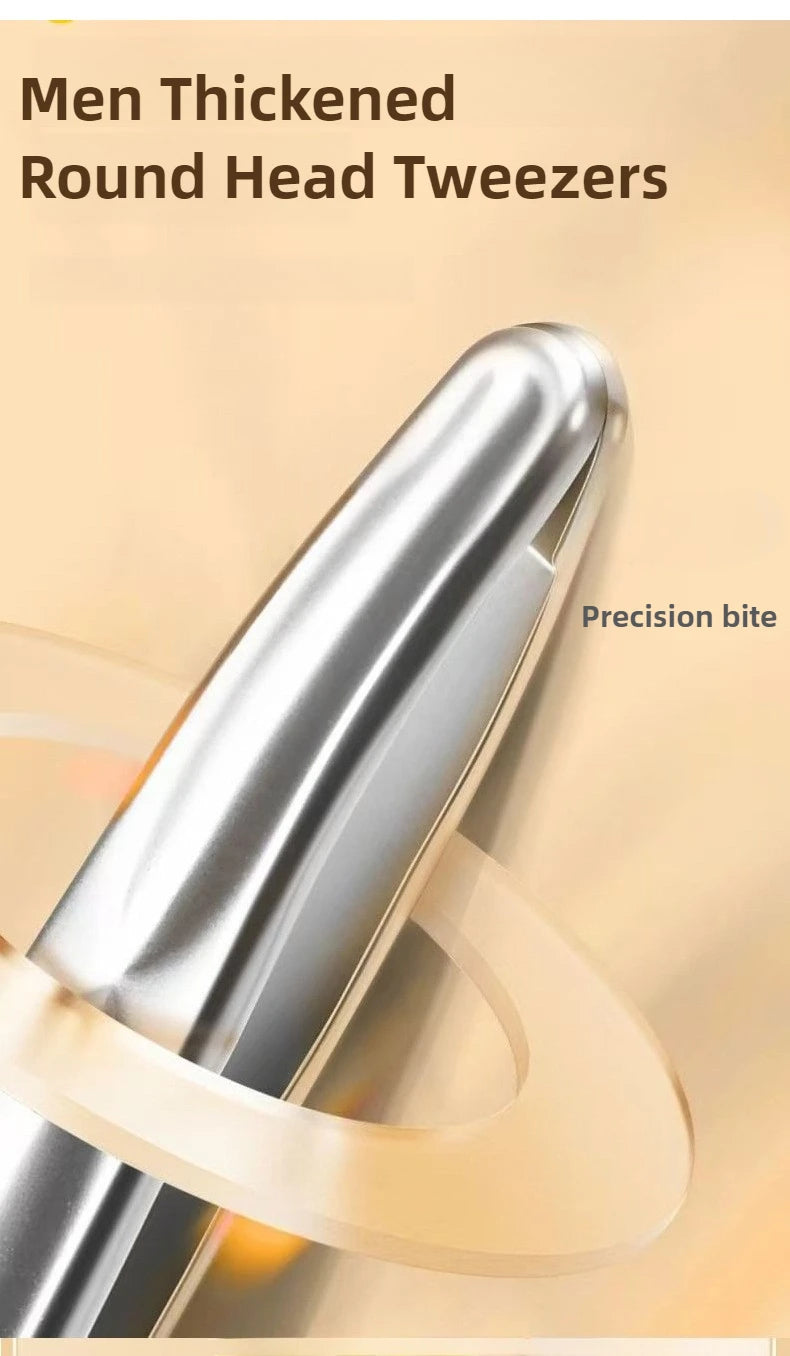 Stainless Steel Precision Tweezers for Eyebrows, Eyelashes, Beard & Mustache - High-Accuracy Round Head, Seamless Clamping Profe