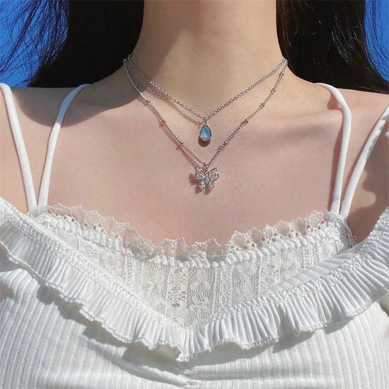 Sparkling Rhinestone Rotatable Snowflake Long Tassel Necklace For Women Crystal Zircon Pearl Cross Choker Christmas Jewelry