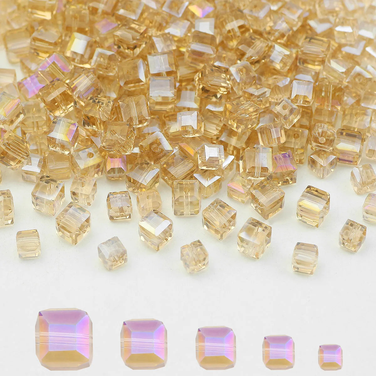 2/3/4/6/7mm Silver Champagne AB Austrian Faceted Crystal Glass Square Loose Spacer Beads For Jewelry Making DIY Bracelet Earring