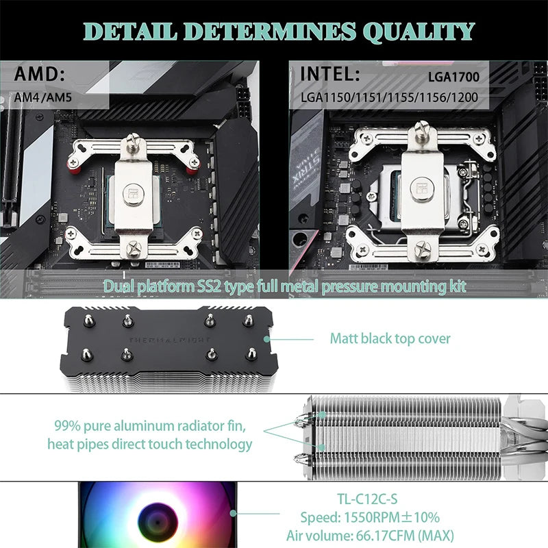 Thermalright Assassin X 120 Refined SE ARGB  4x6mm Heat Pipe Tower CPU Air Cooled Radiator,120mm PWM Fan,Support LGA1700/AM5