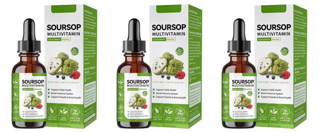 Soursop Liquid Drops Herbal Extract Plant Based Supplement with Soursop Fruit and Leaf Blend Daily Wellness Formula Vegan