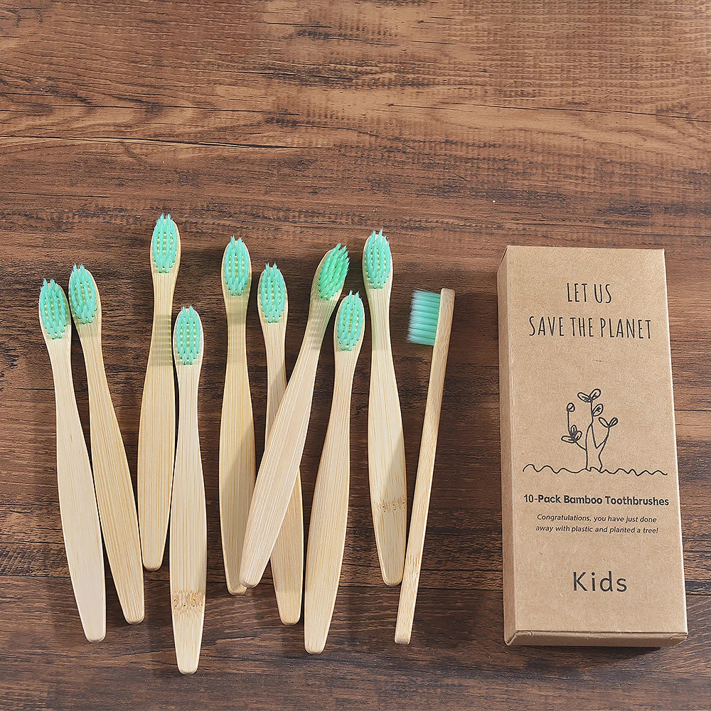 10 Pieces Children Colorful Toothbrush Eco Soft Bristle Bamboo Toothbrush Kids Bambou Vegan Tooth Dental Oral Care Plastic Free