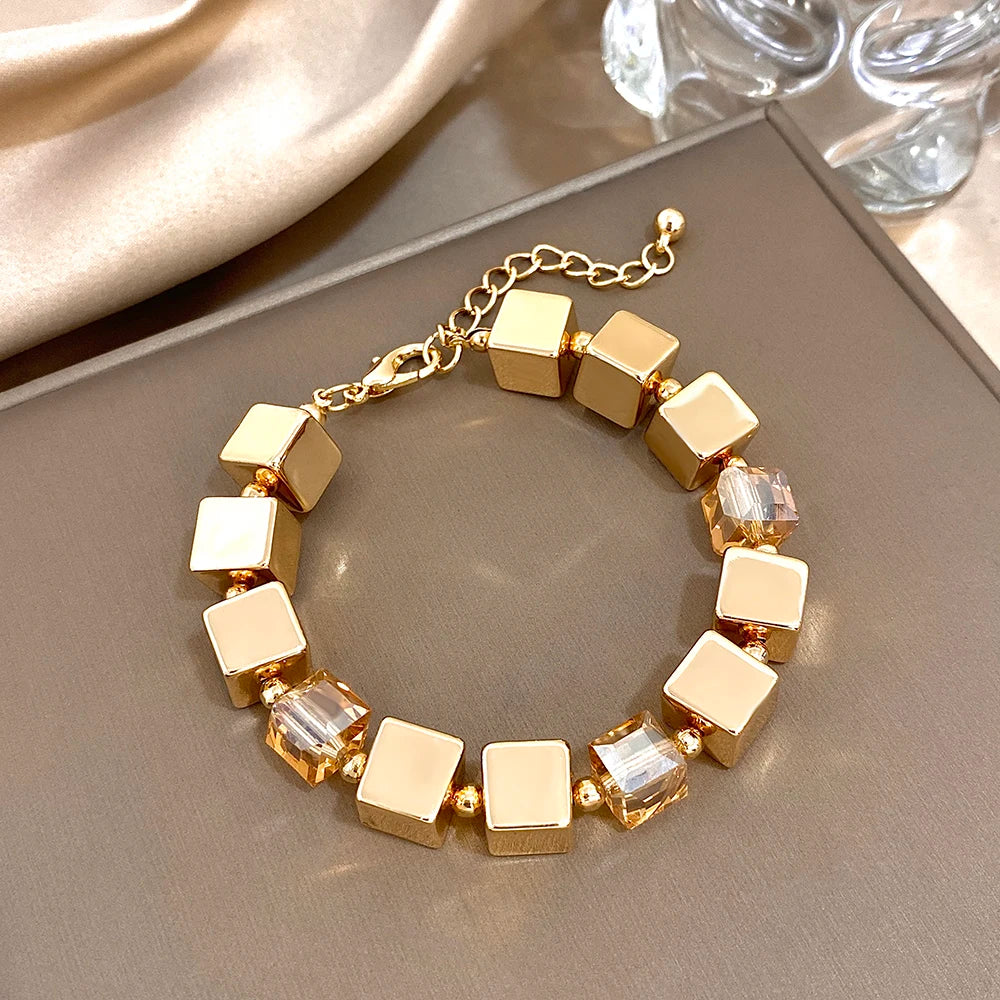 Greatera Three-dimensional Geometry Acrylic Beads Bangle Necklace For Women Men Charm Handmade Cubic Zircon Filled Jewelry Cool