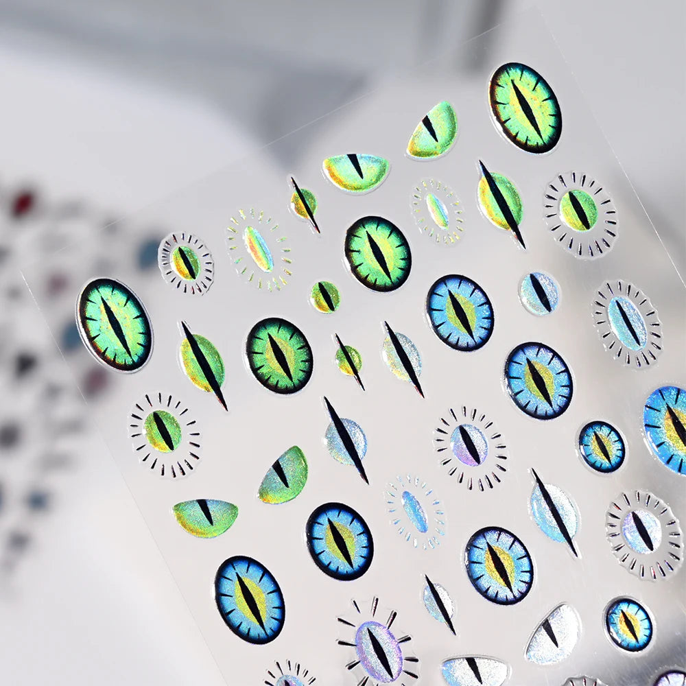 3D Simple Dragon Eyes Nail Art Stickers Green Blue Dinosaur Snake Cat Evil Eye Decal Foil Design Manicure Decoration Accessories