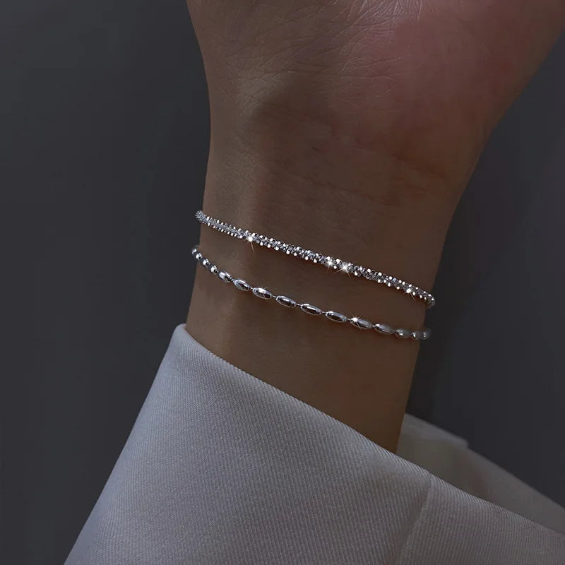 New Fashion Silver Color Double Layer Bracelet For Women Exquisite Simple Beads Chain Bracelet Jewelry Accessories