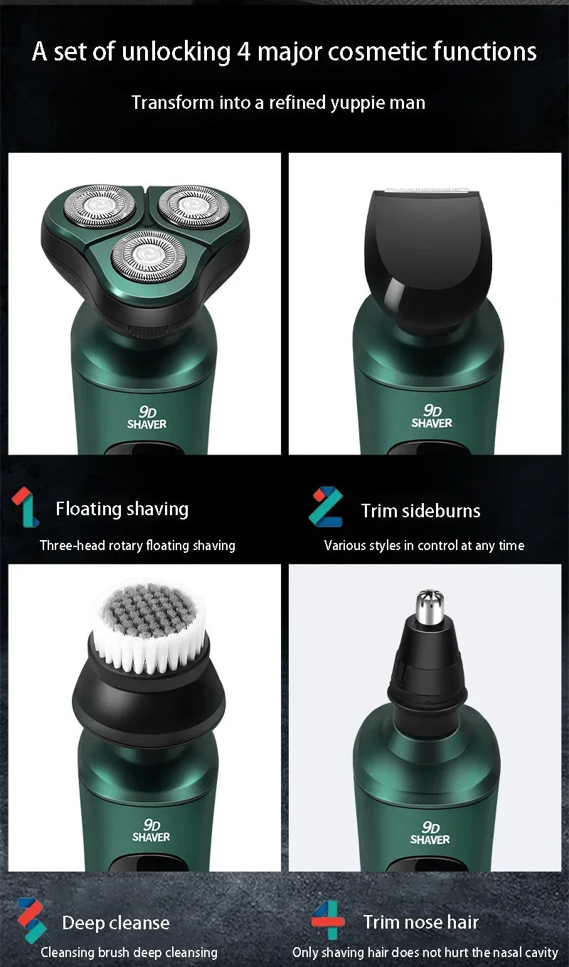 New Smart Electric Shaver LCD Digital Display Three-head Floating Razor USB Rechargeable Washing Multi-function Beard Knife