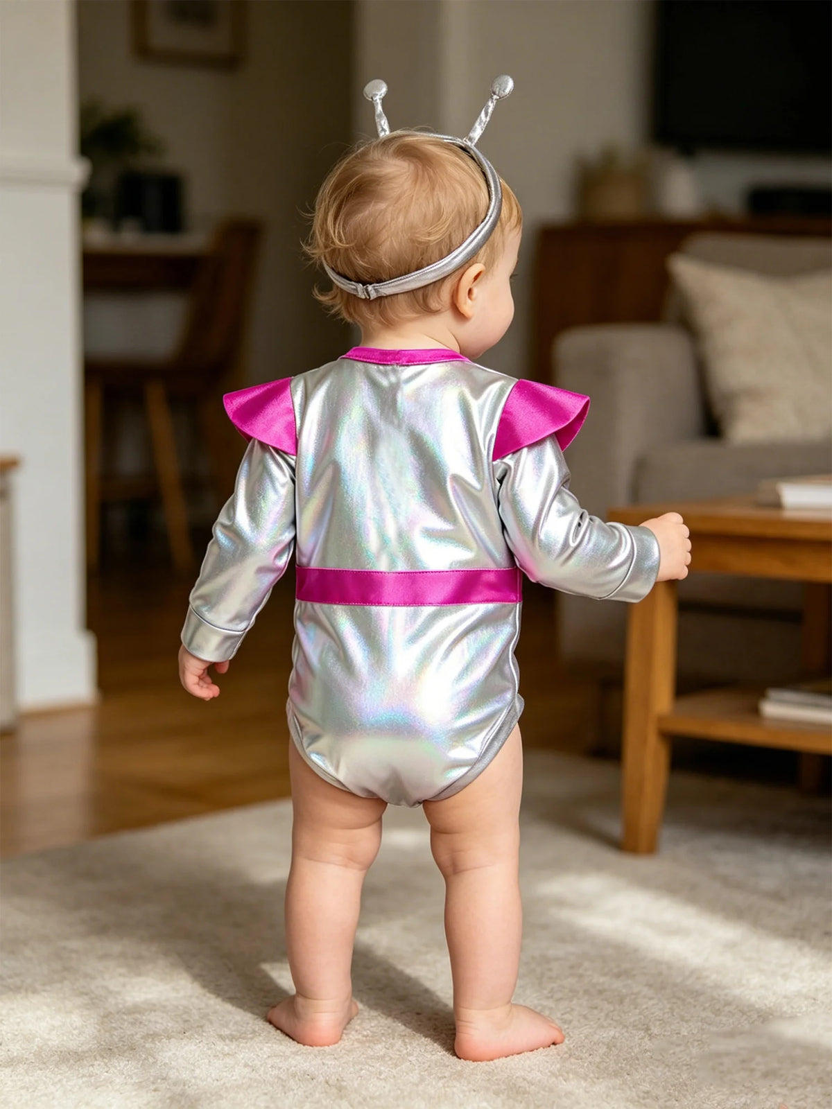 Little Boys Girls Halloween Theme Party Metallic Shiny Alien Rompers Space Robot Astronaut Dress Up Jumpsuit Photography Costume