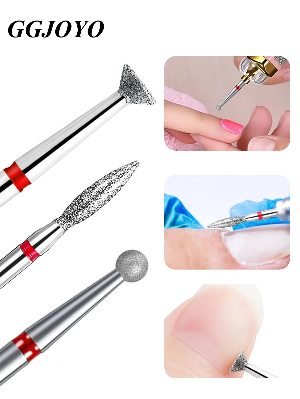 3pcs Flame Shape Diamond Cuticle Nail Drill Bit Set, Pro Manicure Drill Bits for Nail Prep, 3/32 Shank efile Bit(Fine+Medium)
