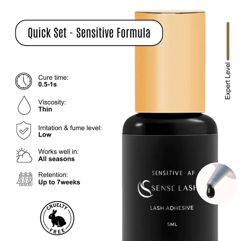 SENSE LASHES Sensitive Lash Glue Eyelash Extension Adhesive 0.5-1s Fast Drying Long Lasting for Clients with Sensitivity