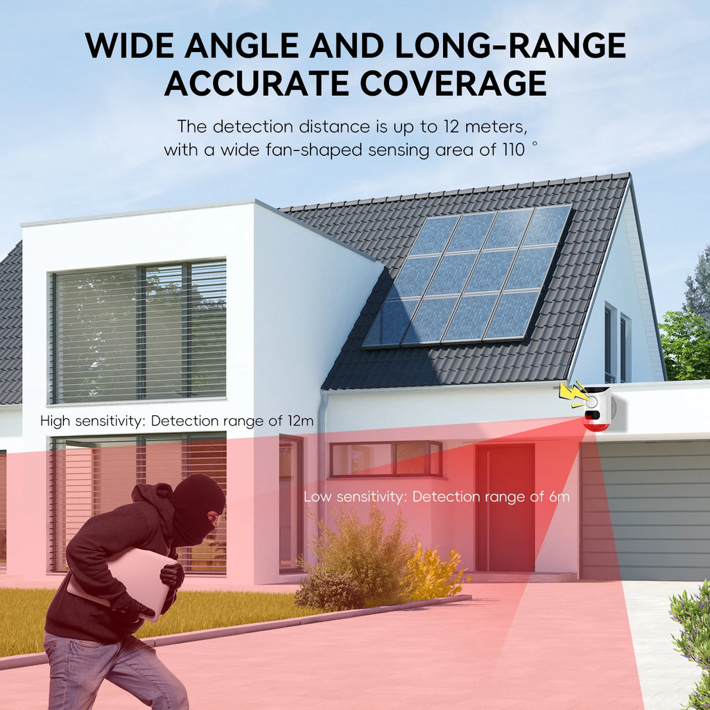 Solar Strobe Alarm Light with Motion Sensor Siren Outdoor Alarm Siren with Remote Controller 120db Sound Security Siren Light