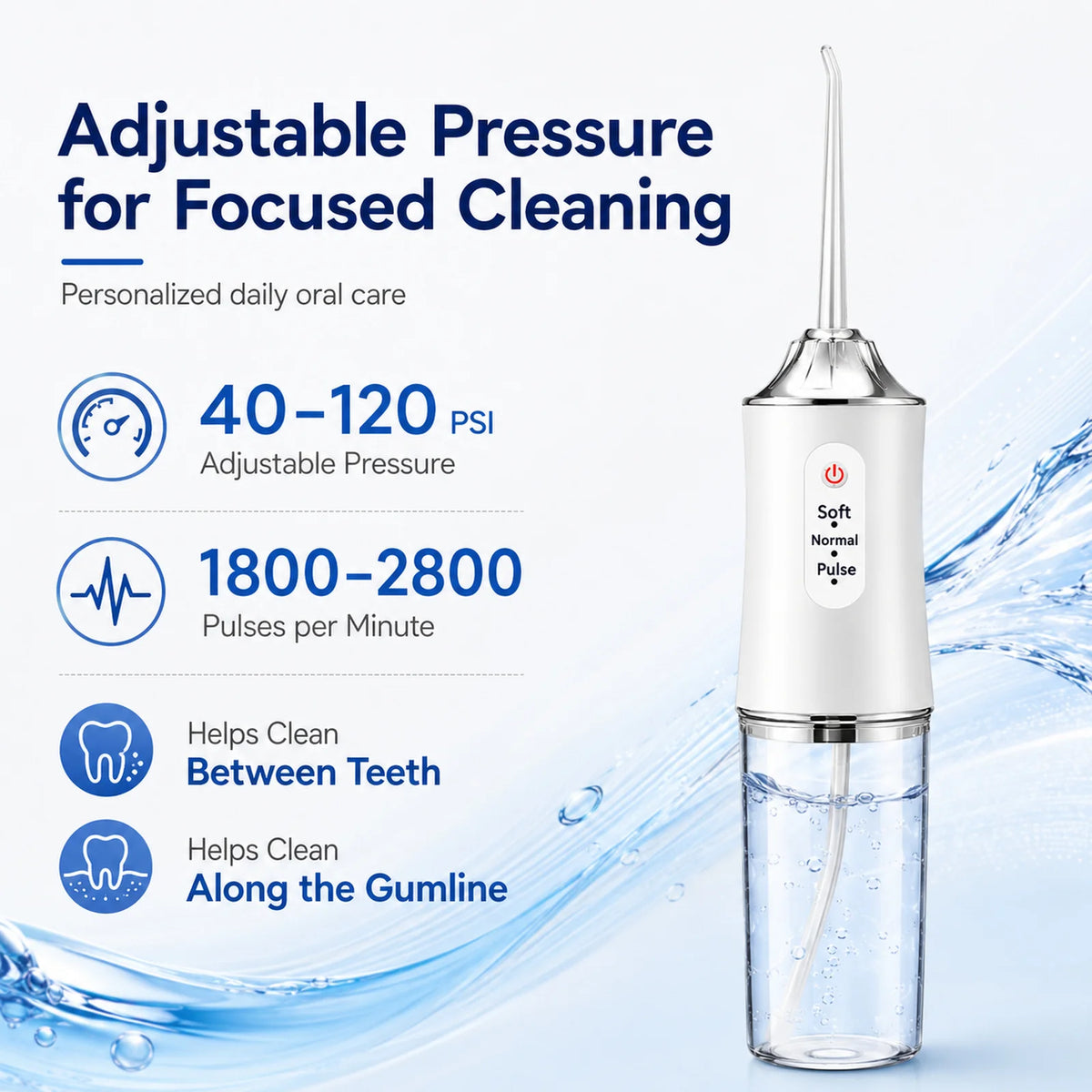 Powerful Battery Electric Pick Ipx7 3 Modes Rechargeable Teeth Cleaning Replacement Tips Oral Irrigator Water Dental Flosser