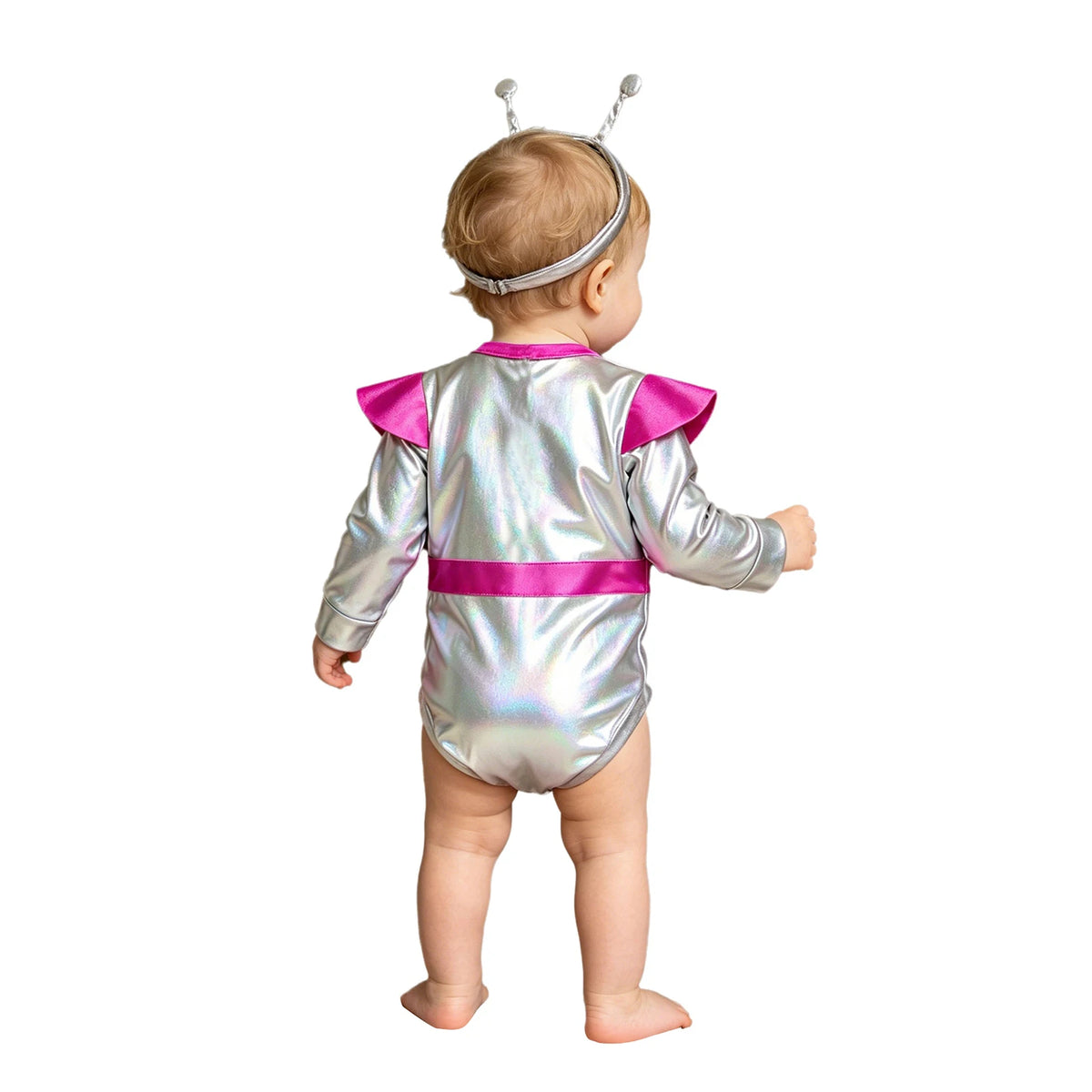 Little Boys Girls Halloween Theme Party Metallic Shiny Alien Rompers Space Robot Astronaut Dress Up Jumpsuit Photography Costume