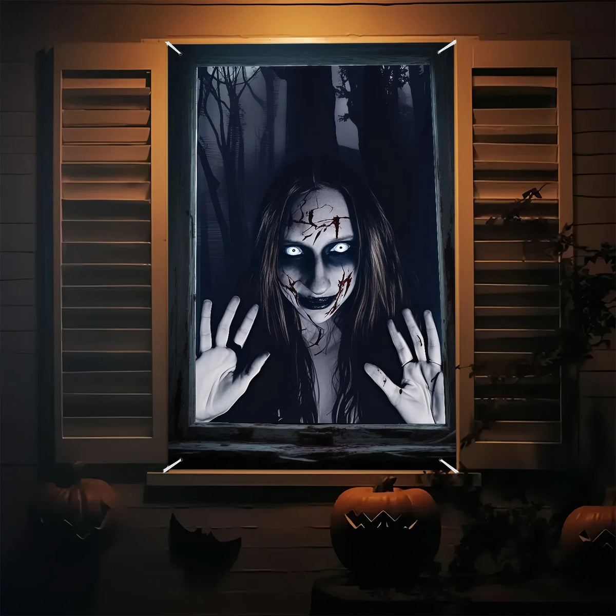 Halloween horror party, forest monster design window decorations, indoor and outdoor decorations, eerie atmosphere