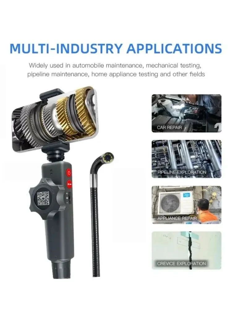 6.0MM/8.0MM 2.0MP 180 Degree Steering Industrial Endoscope Cars Inspection Borescope Camera With 8 LED for iPhone Android PC