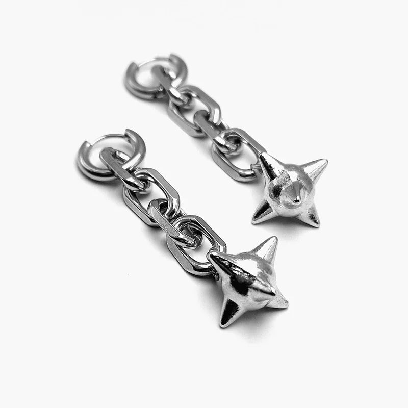Dangle Spike Ball Flail Earring Dangly Gothic Chain Earring Spike Dangle Punk Statement Spike Charm Alternative Earrings