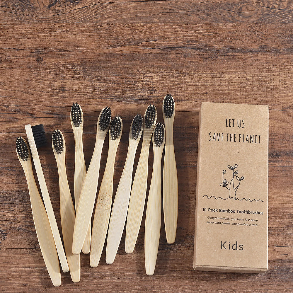10 Pieces Children Colorful Toothbrush Eco Soft Bristle Bamboo Toothbrush Kids Bambou Vegan Tooth Dental Oral Care Plastic Free