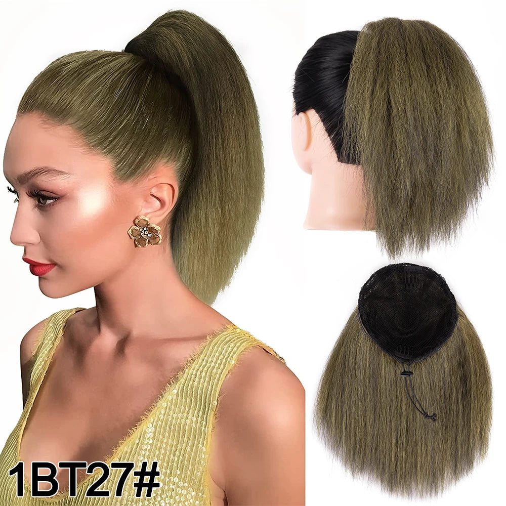 10Inch Kinky Straight Ponytail Afro Puff Yaki Straight Drawstring Ponytail Extension For Black Women Synthetic False Ponytail