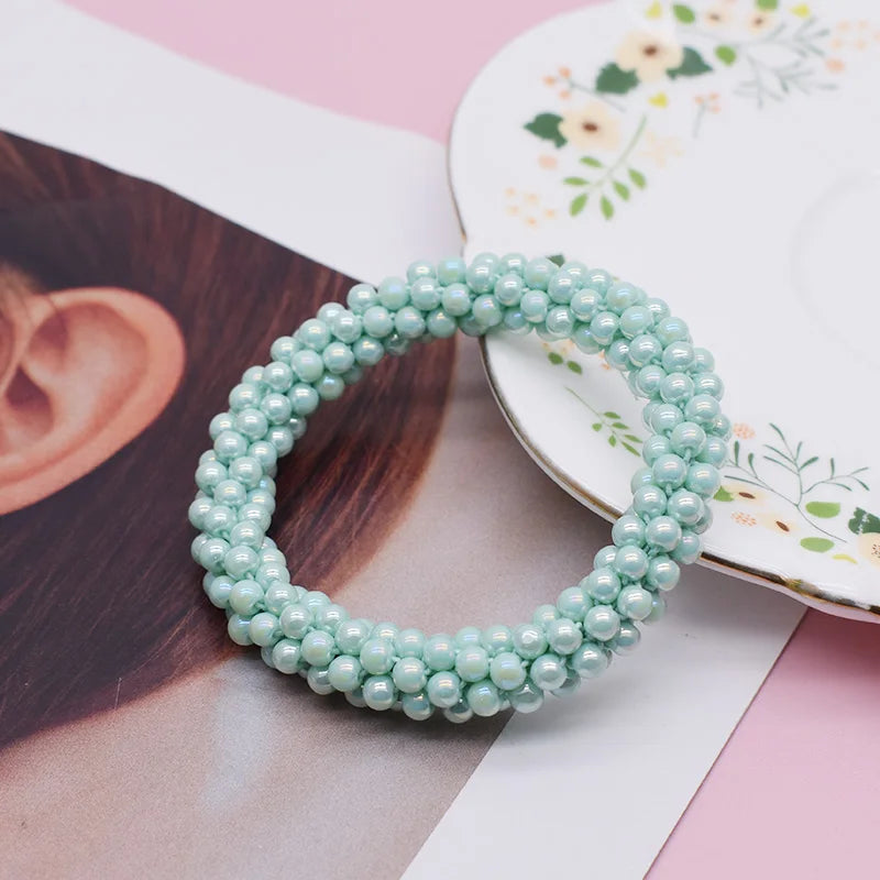 Mixed Color Trendy Glass Bead Bracelet Elastic Handmade Strand Bracelets for Women Gift New Hair Accessory Glass Beads Bracelet