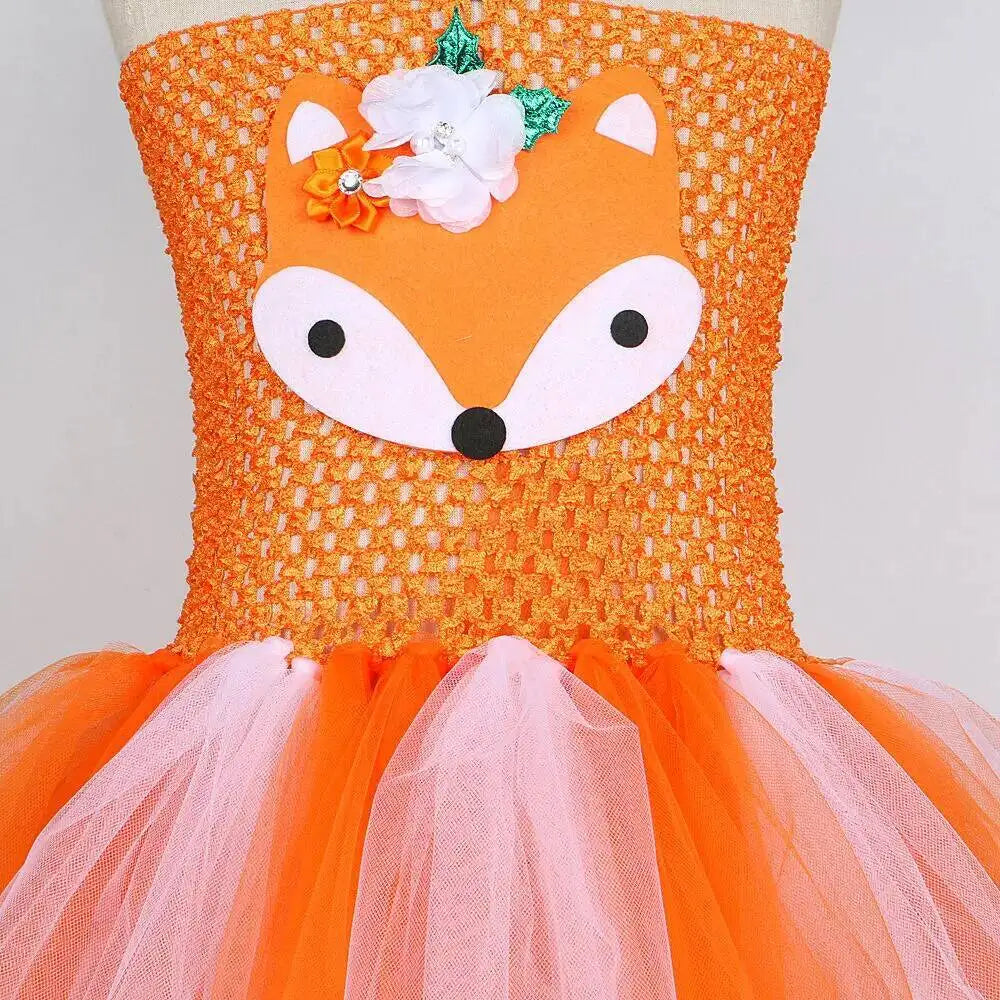 Animal Fox Halloween Costume for Girls Birthday Party Tutu Dress Kids Girl Photoshoot Outfit Children New Years Carnival Clothes
