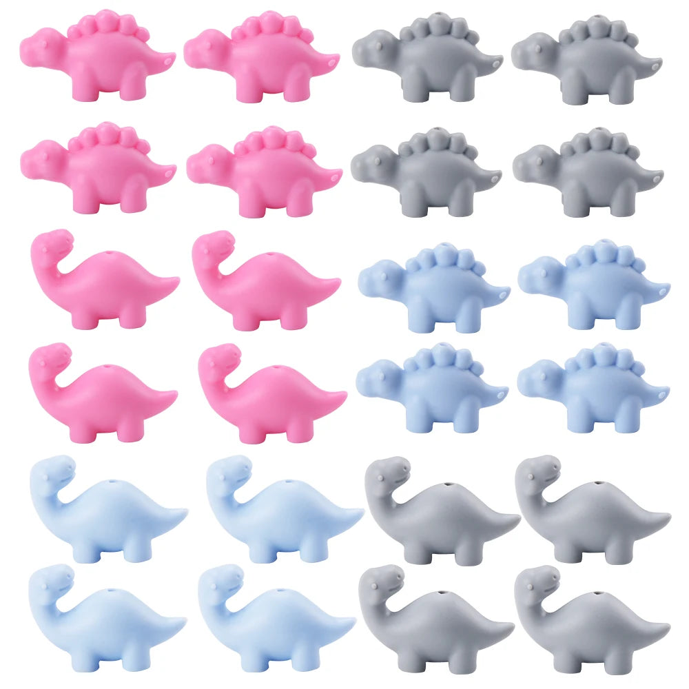 LOFCA 24Pcs Mini Dinosaur silicone bead jewelry Making  For making Necklace Bracelets Keychain Jewelry accessories