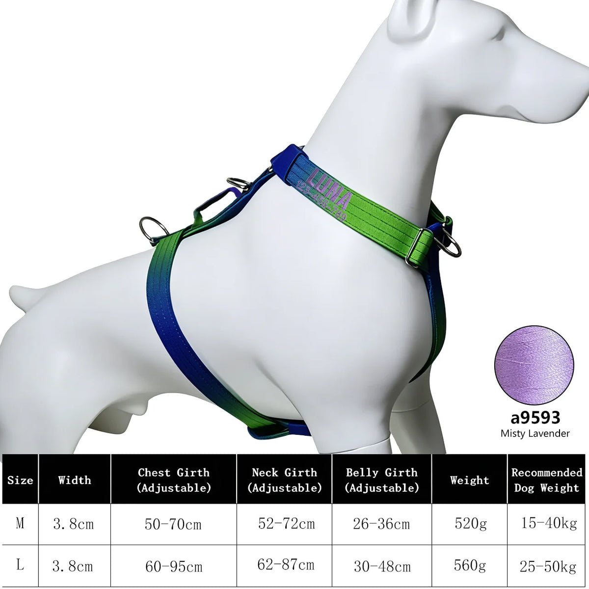 No Pull Reflective Dog Harness, Adjustable Chest Vest for Small Medium Large Dogs, Custom Embroidered Name & Phone