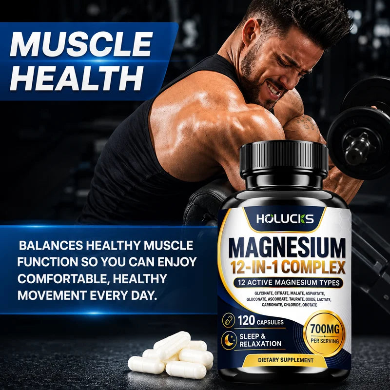 Magnesium Complex 700mg 12 in 1 Supplement, Support Heart & Bone Health, Aid Relaxation, Improve Muscle Strength, Boost Immune
