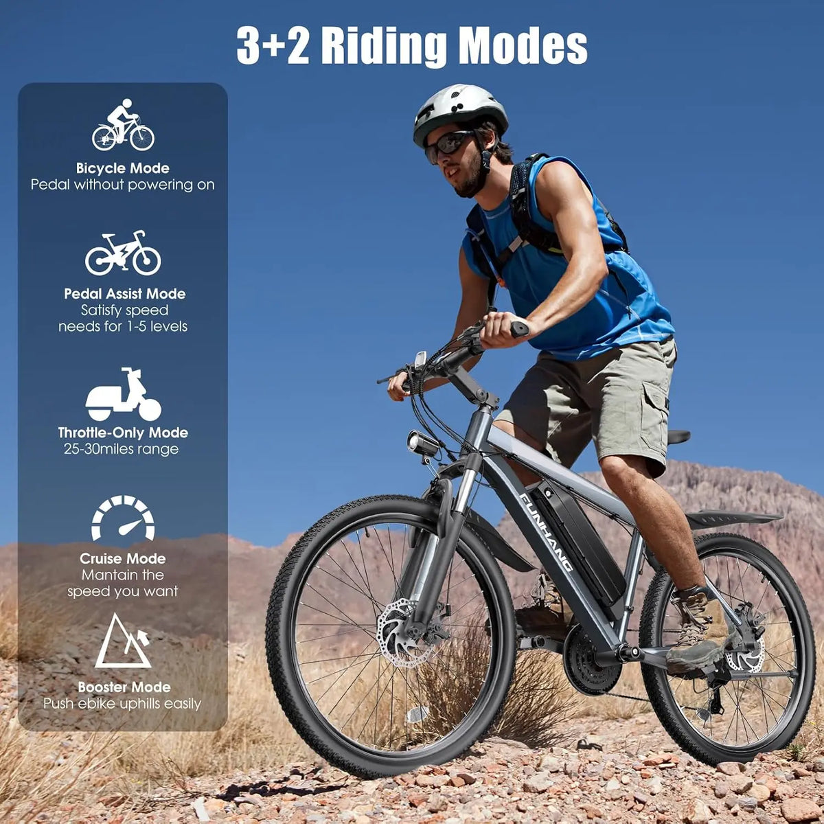 Electric Bike 1000W Peak 50Miles 26" 48V Removable Battery Fenders 7 Speed Front Suspension UL, Customized