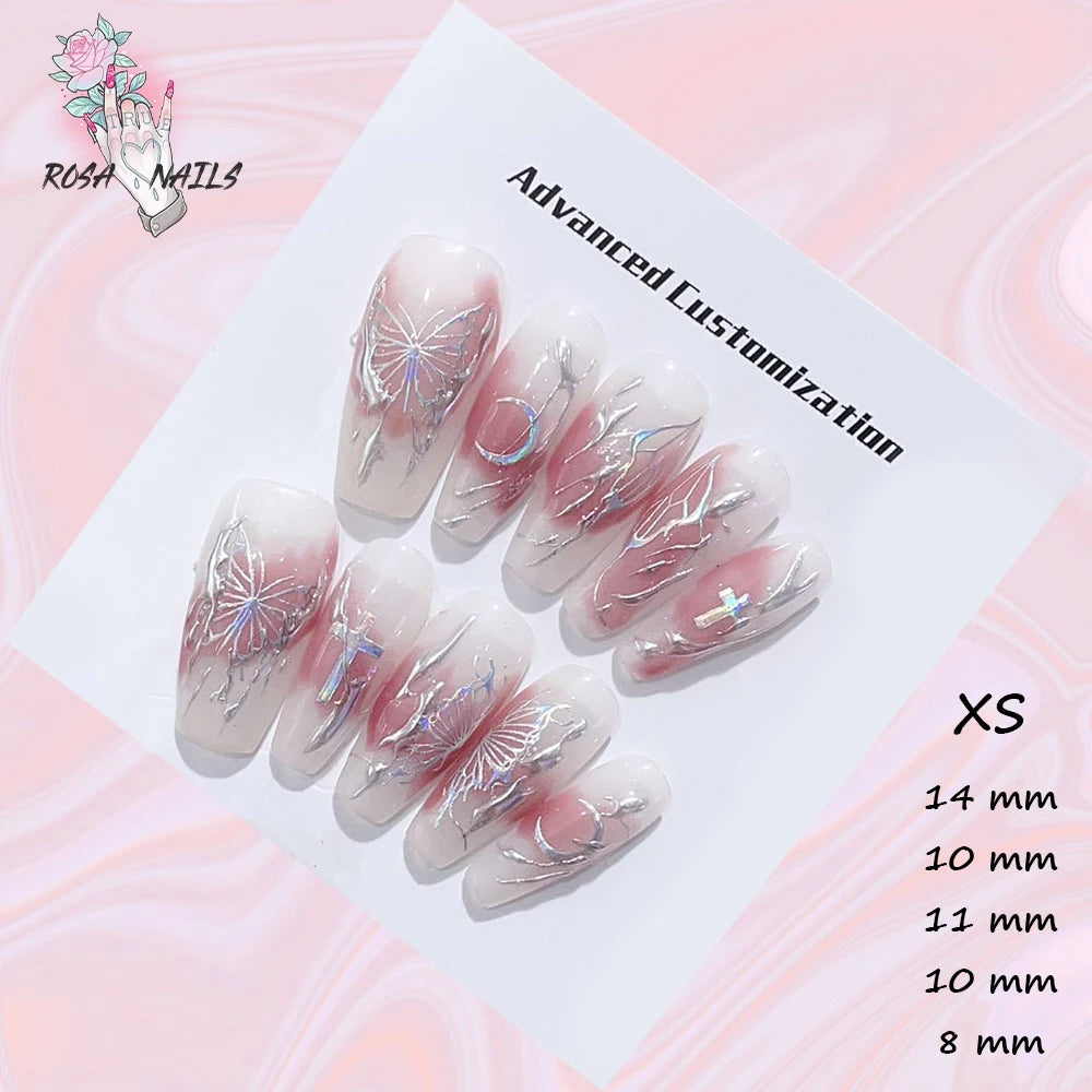 Punk Dragon Charms Press on Nail Artificial Long False Nails XS Black Dragons Goth Presson Tips Butterfly Fake Nail y2k Pressons