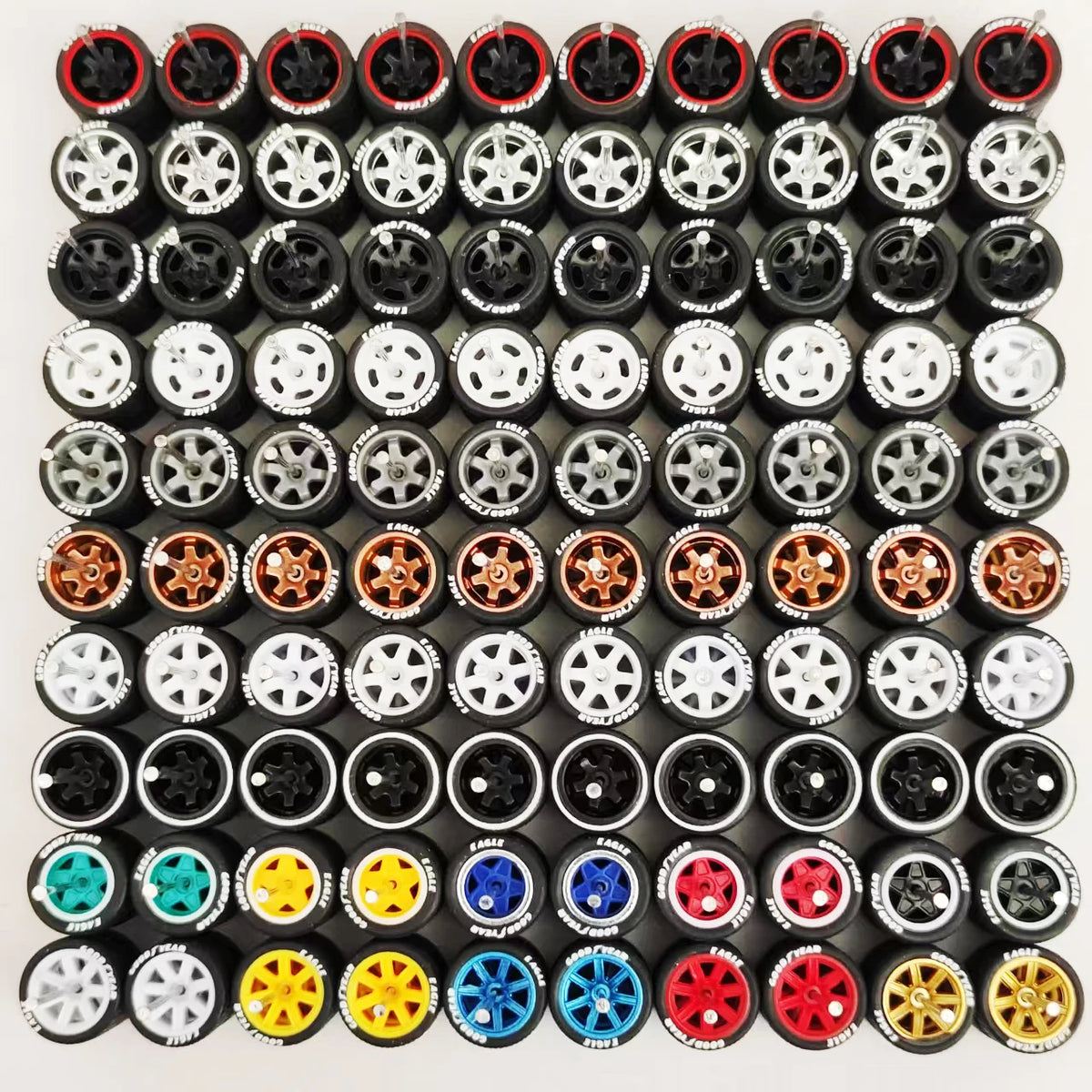 50 Sets 1/64 Wheels Pack with Rubber Tires Axles for 1:64 Matchbox Domeka Hotwheel Diecast Car Model Cars Wholesale