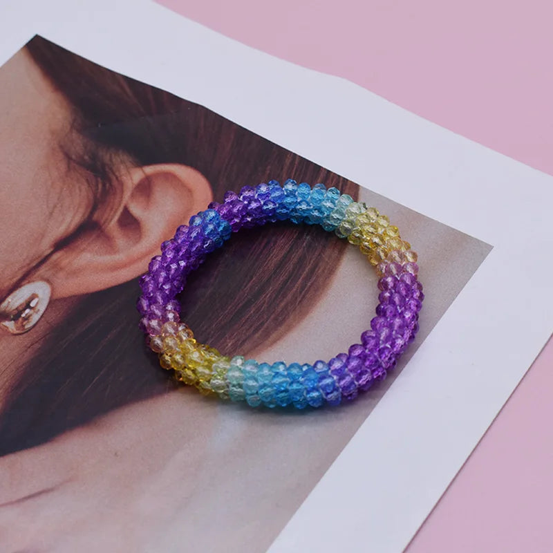 Mixed Color Trendy Glass Bead Bracelet Elastic Handmade Strand Bracelets for Women Gift New Hair Accessory Glass Beads Bracelet
