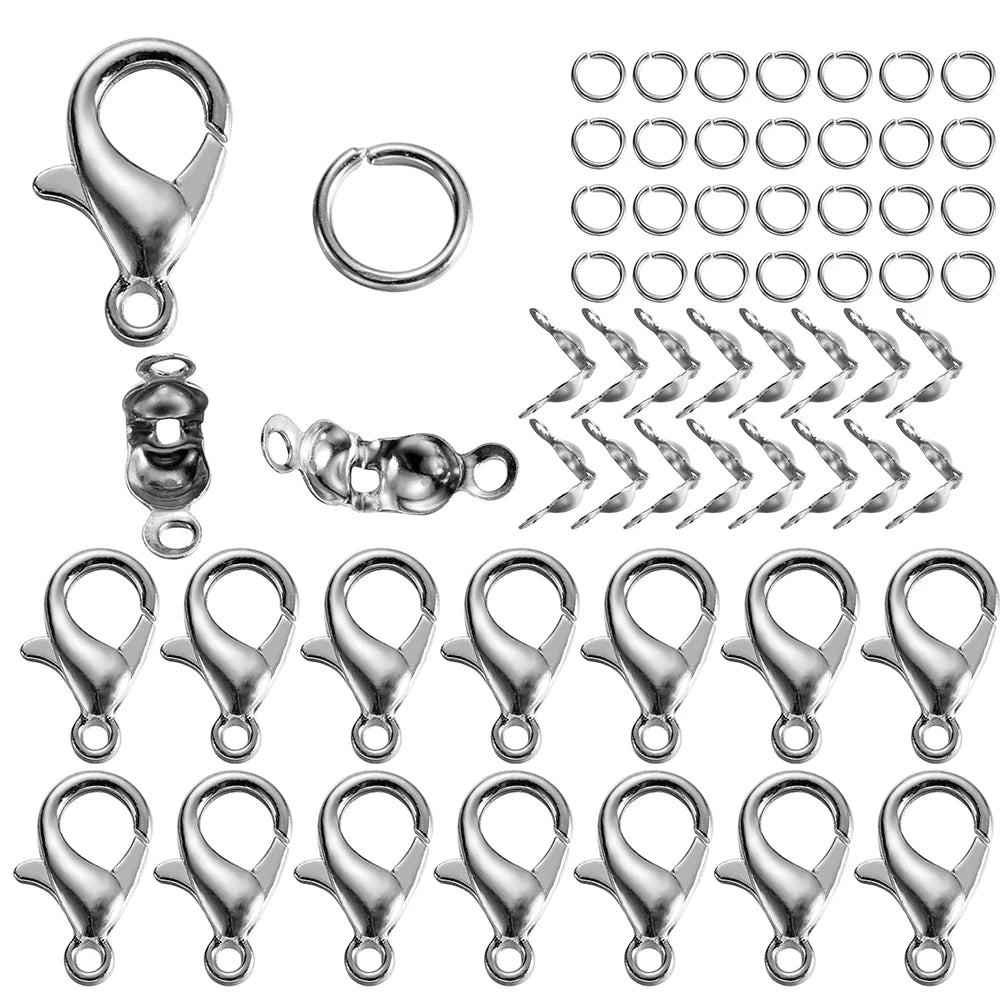 80Pcs/lot Alloy Lobster Clasp Jump Rings Connector Clasp Crimp End For Bracelet Necklace Chains DIY Jewelry Making Supplies