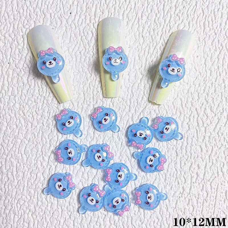10pcs Cartoon Bunny Nail Art Charm 3D Candy Color Resin Cartoon Animal Lollipop Nail Decoration Korea Kawaii Nail Accessories