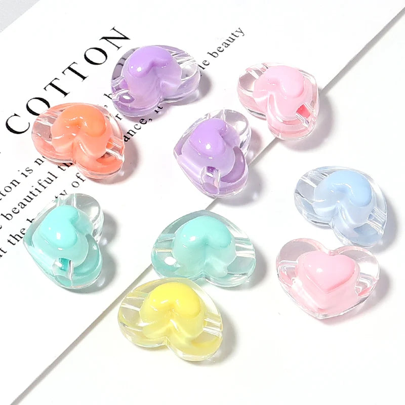 50pcs 17x10mm Heart Acrylic Beads Transparent Mixed Color Spacer Beads Handmade Clipbook Bracelets Earrings Jewelry