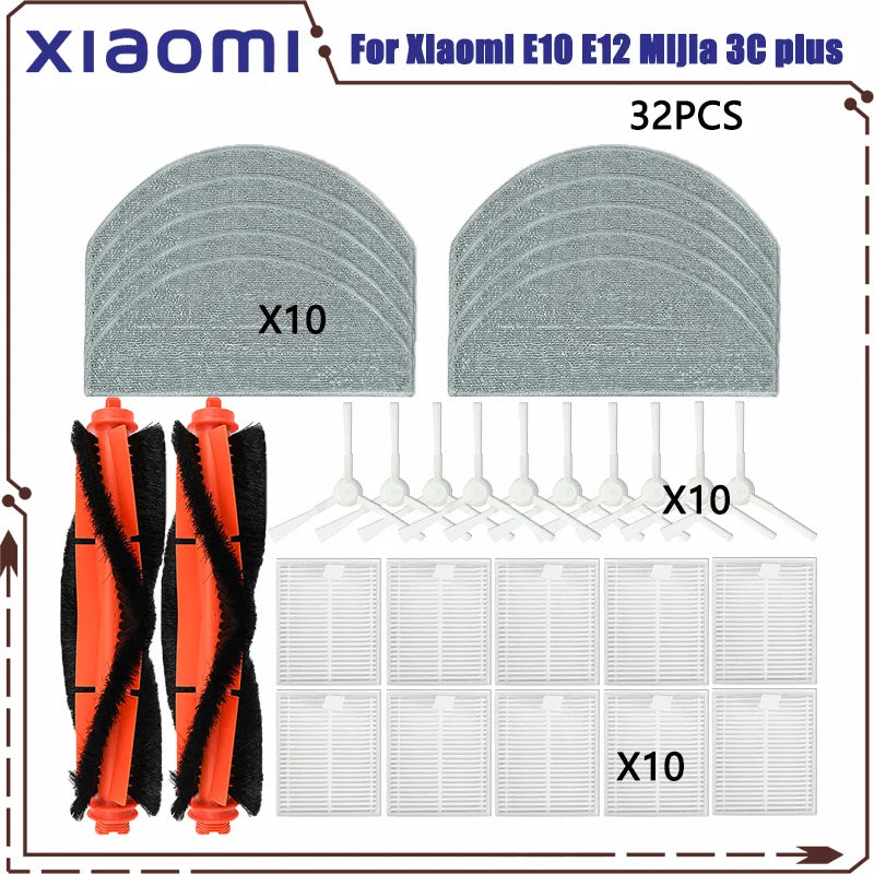 For Xiaomi Robot Vacuum E10 E12 E10C C103 Mijia 3C Plus / 3C Pro Spare Parts Accessories Main Side Brush Filter Mop