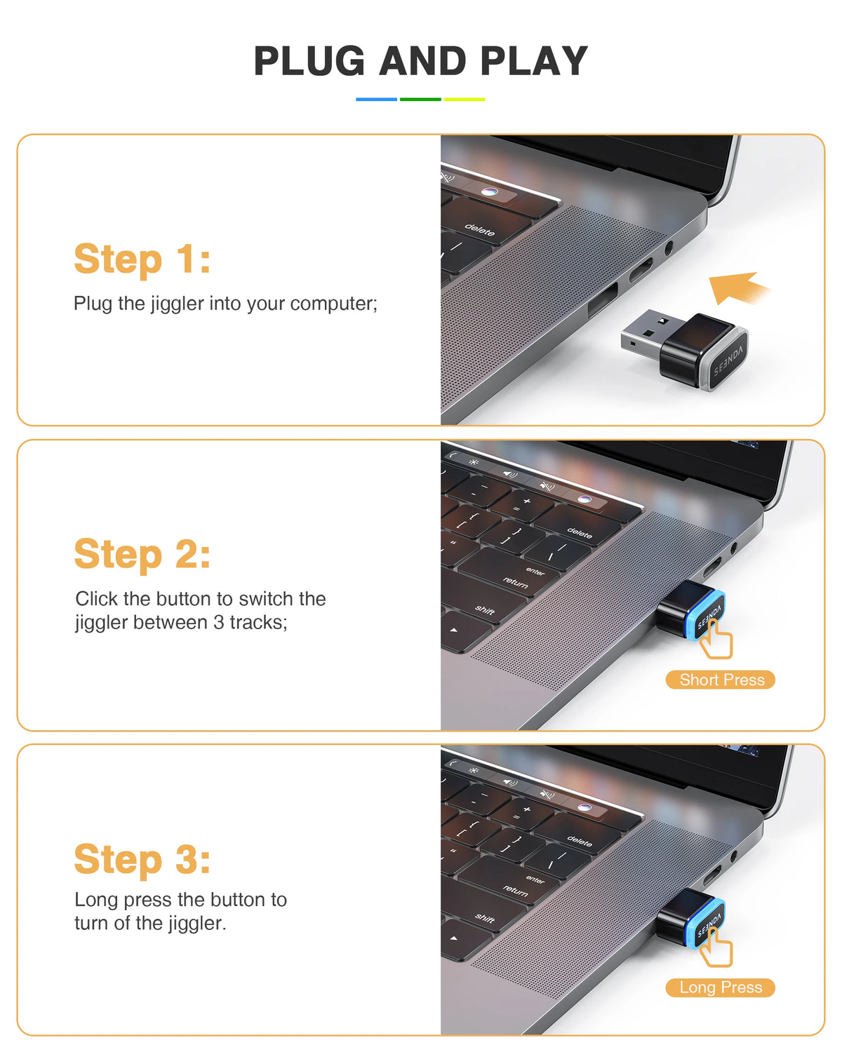 Seenda Mouse mover Jiggler Keeps PC/Laptop/Computer Awake Driver-Free USB and Type C 2 in 1 Tiny Mouse Shaker Simulate