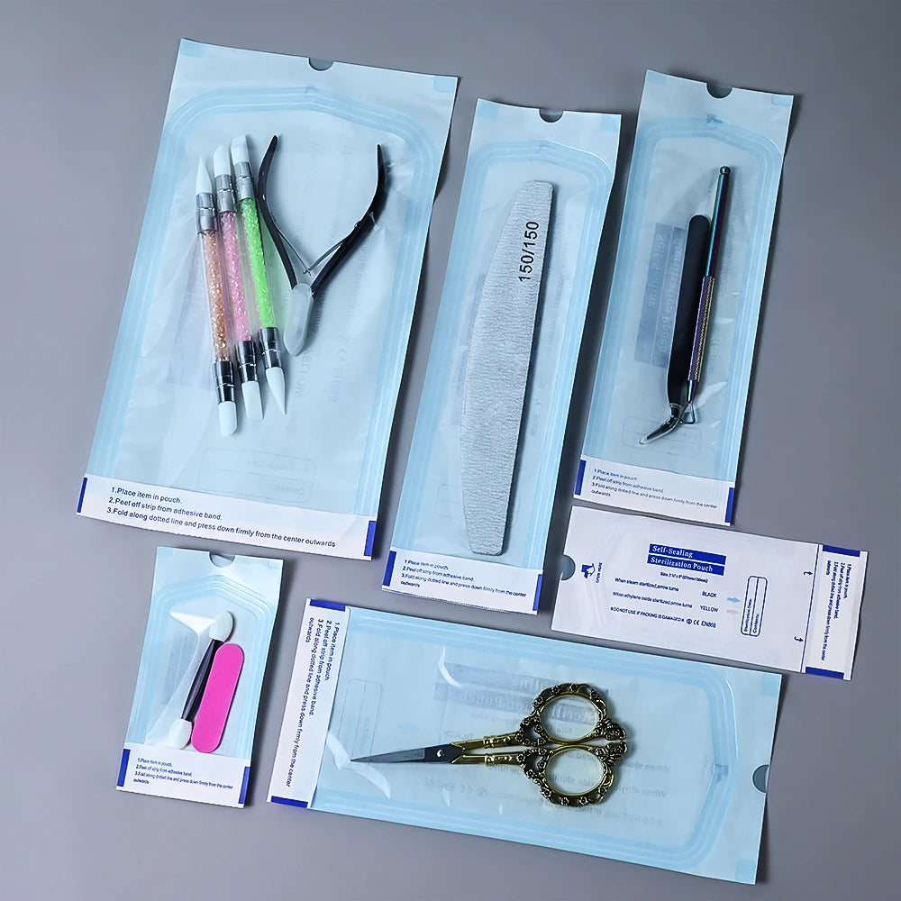 200Pcs Disposable Nail Sterilizer Bag Transparent Visibility Manicure Bags Dry Heat Nail Art Plier Equipment Disinfection Tools*