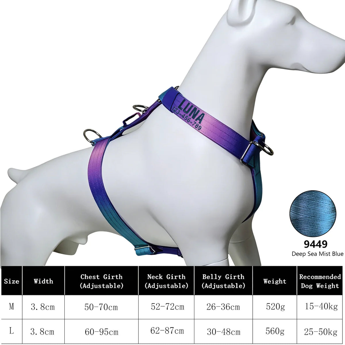 No Pull Reflective Dog Harness, Adjustable Chest Vest for Small Medium Large Dogs, Custom Embroidered Name & Phone