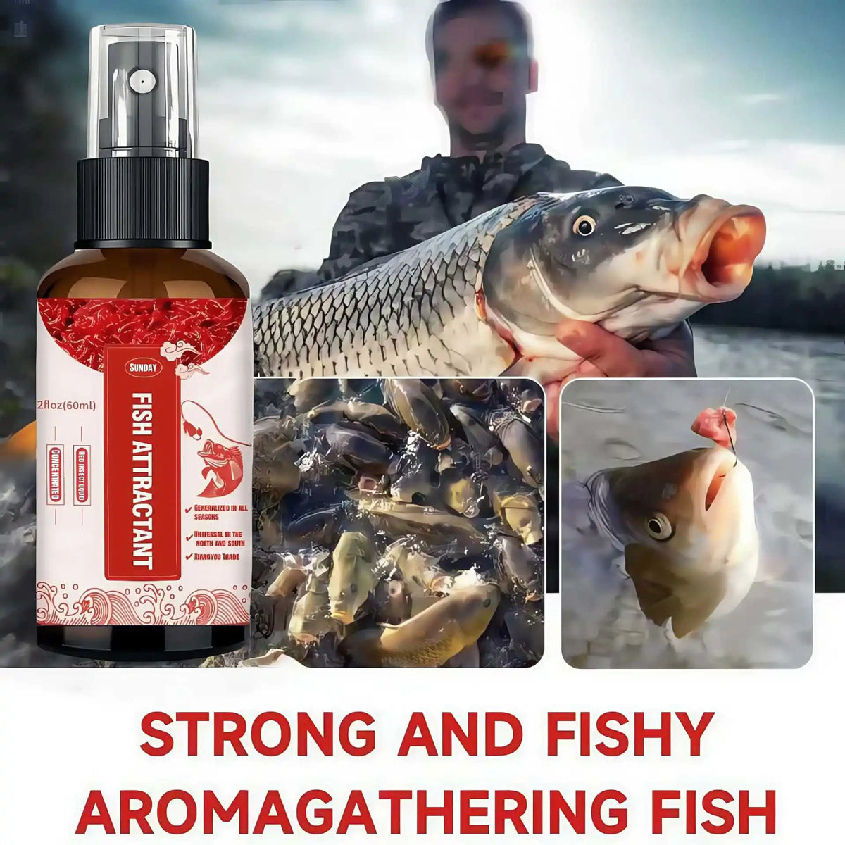 Powerful Fishing Bait Spray-Red Worm Liquid Attractant with Nozzle, Suitable for Freshwater/Salt Water Angling–Long Lasting Lure