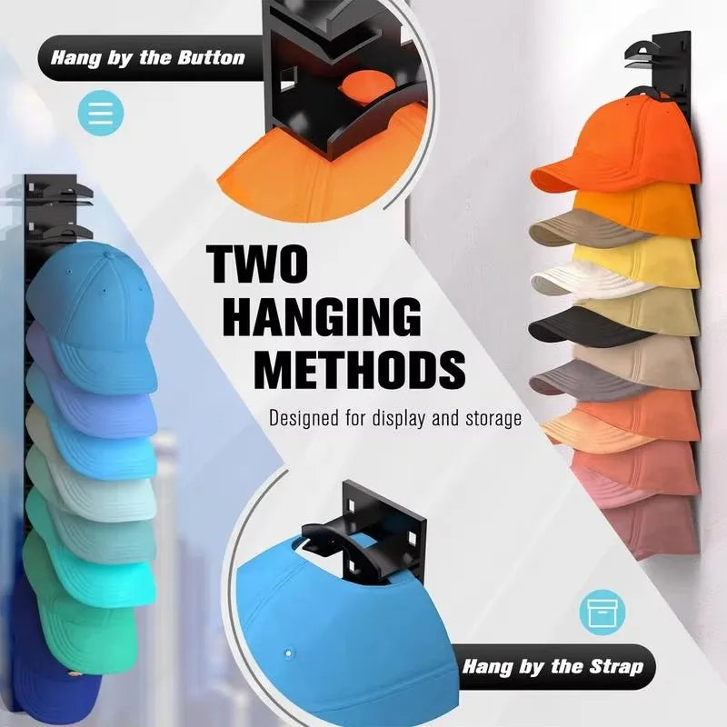 10-slot Wall-mounted Hat Rack,  Drilling Required, Hat Rack for Baseball Caps, Wardrobe Storage, Space-saving