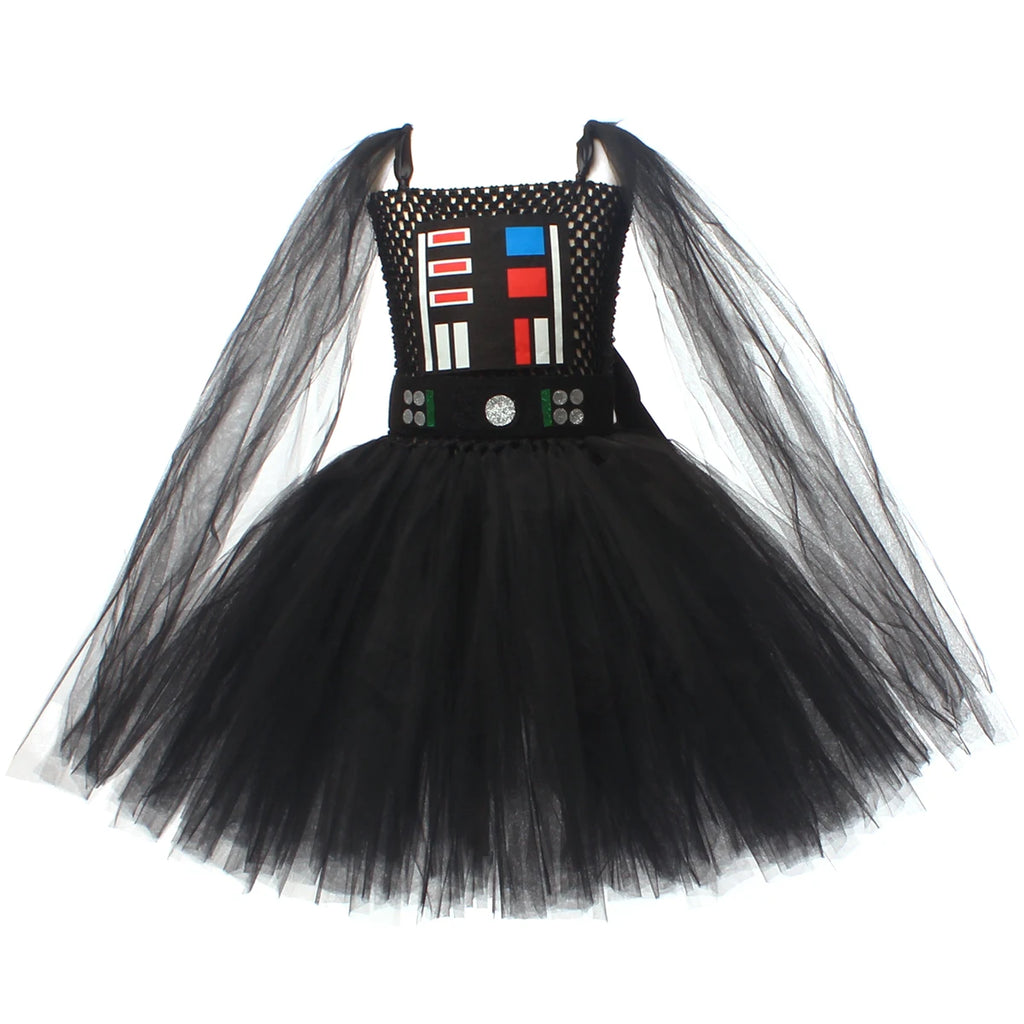 Girls Dark Star Villain Tutu Costume Dress Children Halloween Vader Outfit Kids Fancy Carnival Party Dress up Cosplay Clothes