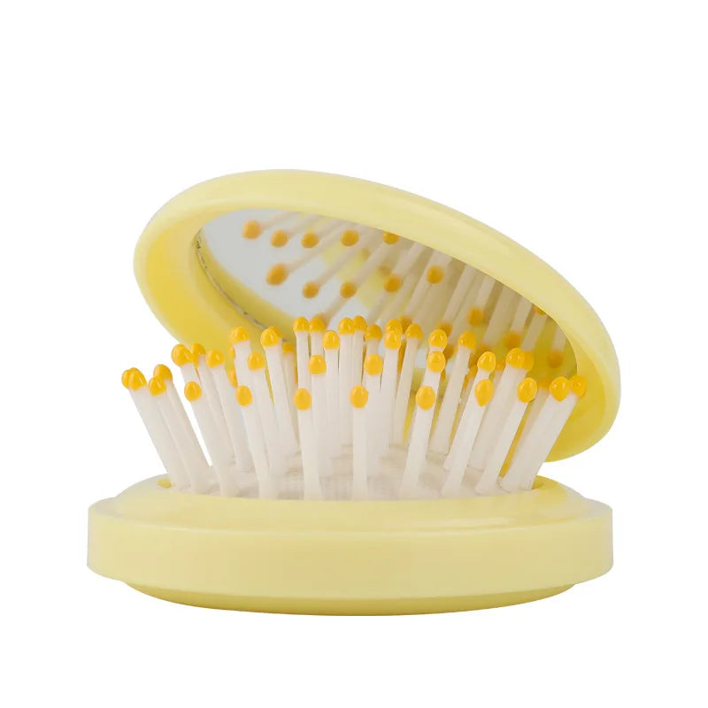 Mini Pocket Mirror Folding Comb Girl Women Portable Round Pocket Small Travel Massage Hair Brush with Mirror Styling Accessories